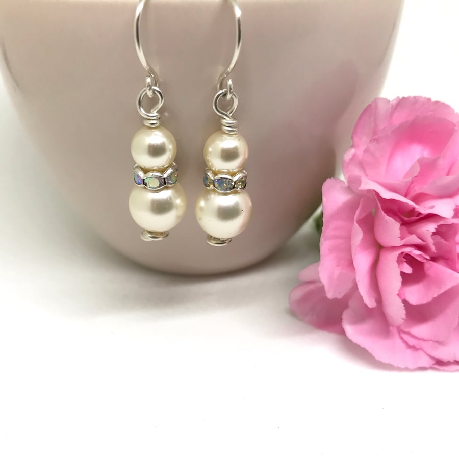 Sterling Silver Pearl Earrings, Gift For Her