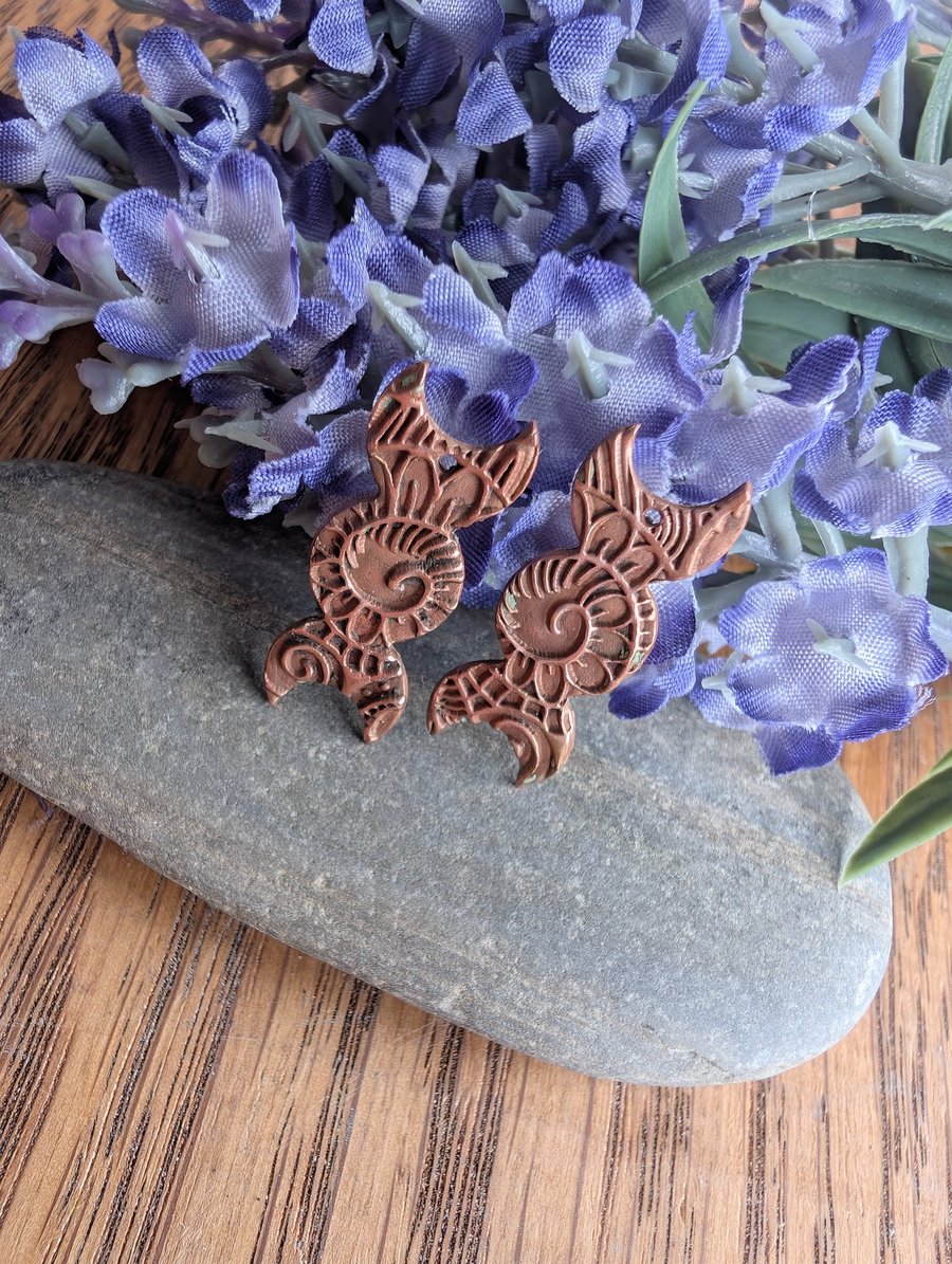 Artisan Made Copper Triple Goddess Charms 1 pair