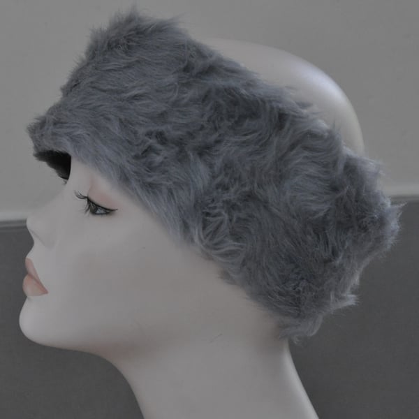 Ladies Faux Fur Headband Ear Warmer Head Band - Silver Grey Edition