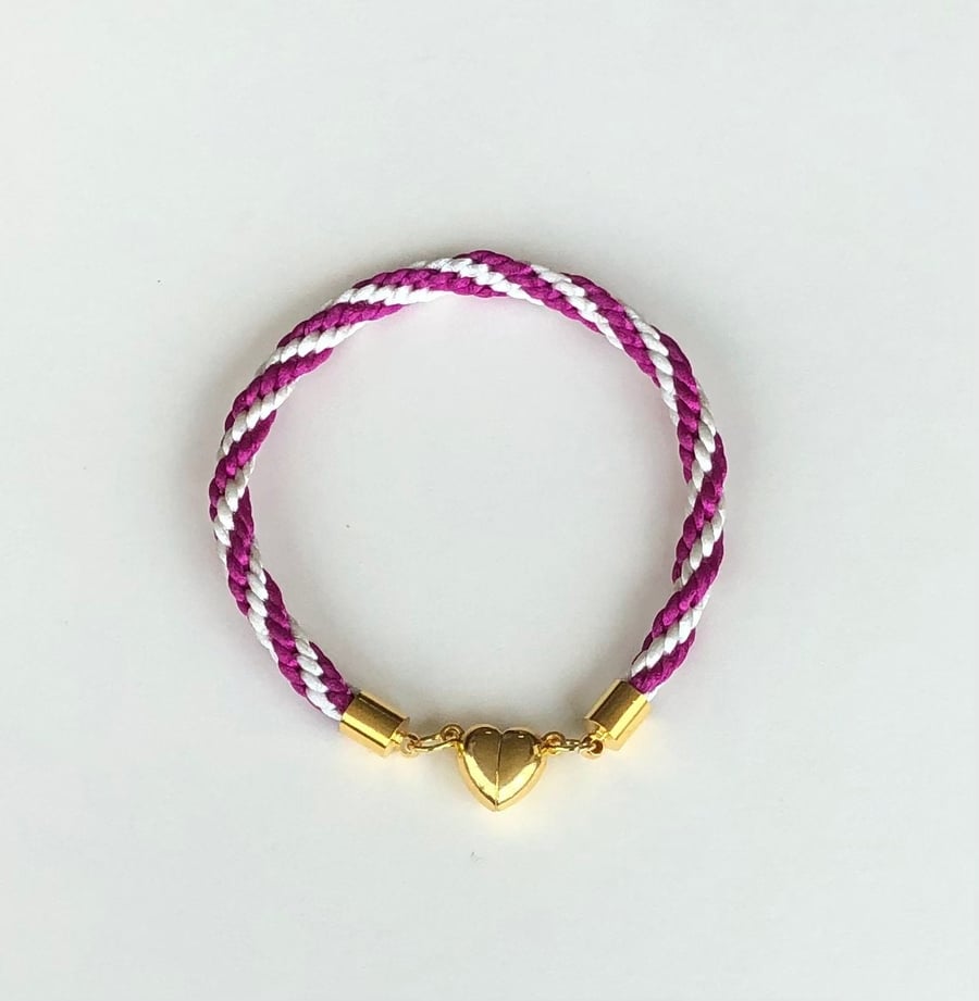 Kumihimo Friendship bracelet in cream & pink - approx. 7 inches