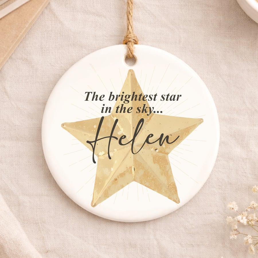 Personalised Memorial Hanging Ornament – Brightest Star Keepsake Christmas Decor