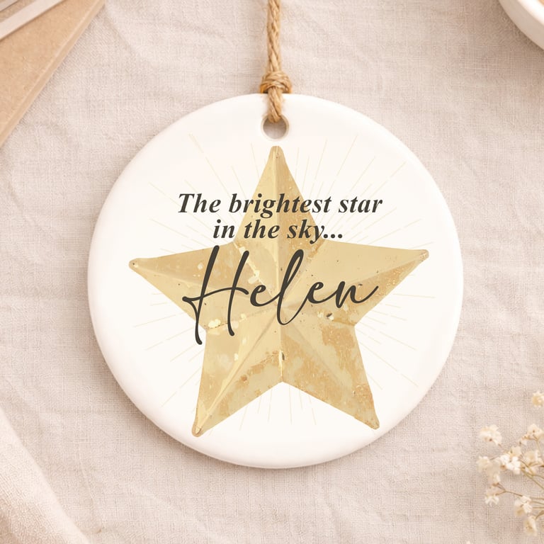 Personalised Memorial Hanging Ornament – Brightest Star Keepsake Christmas Decor