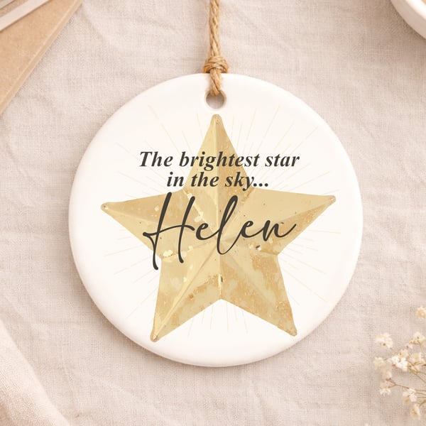 Personalised Memorial Hanging Ornament – Brightest Star Keepsake Christmas Decor