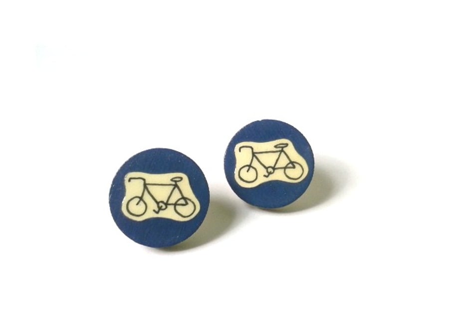 Navy Blue Illustrated Bicycle Earrings