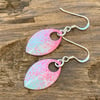 Pink and turquoise enamel scale earrings. Sterling silver. 