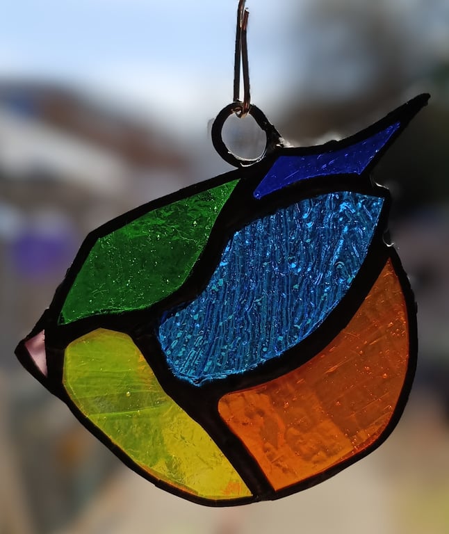 Stained Glass Bird Suncatcher, Handmade Window Hanging, Colourful Bird Glass Art