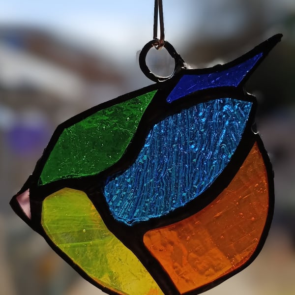 Stained Glass Bird Suncatcher, Handmade Window Hanging, Colourful Bird Glass Art