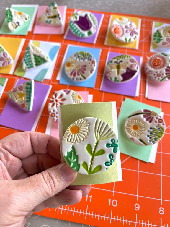 Handmade Spring Ceramic brooch, Hand Made Pottery Badge