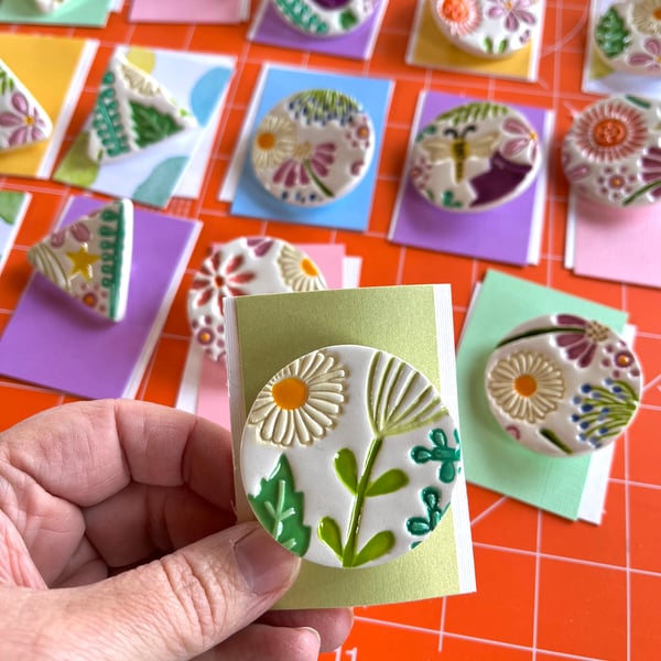 Handmade Spring Ceramic brooch, Hand Made Pottery Badge