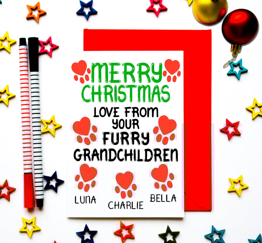 Personalised Christmas Card For Grandparents, Nan, Papa From Furry Grandchildren