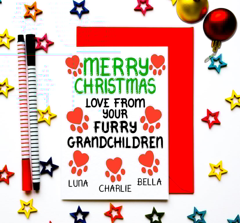 Personalised Christmas Card For Grandparents, Nan, Papa From Furry Grandchildren