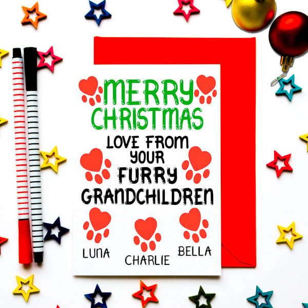 Personalised Christmas Card For Grandparents, Nan, Papa From Furry Grandchildren