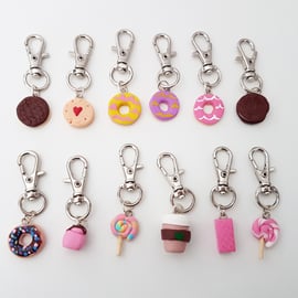 Retro foods planner charms, stitch markers, mini keyrings, bag charms, handmade