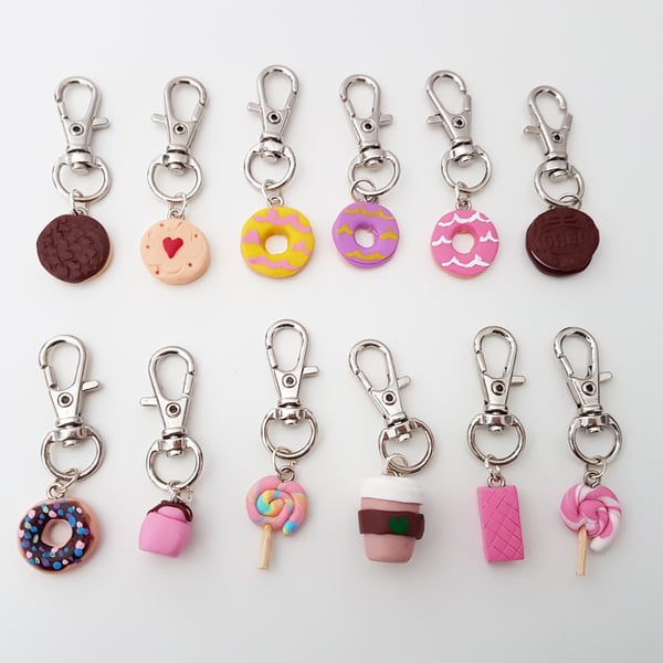 Retro foods planner charms, stitch markers, mini keyrings, bag charms, handmade