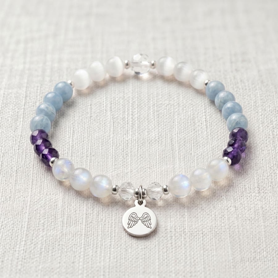 Image of Guardian Angel Crystal Bracelet, Angelite & Amethyst, Personalised Gift
