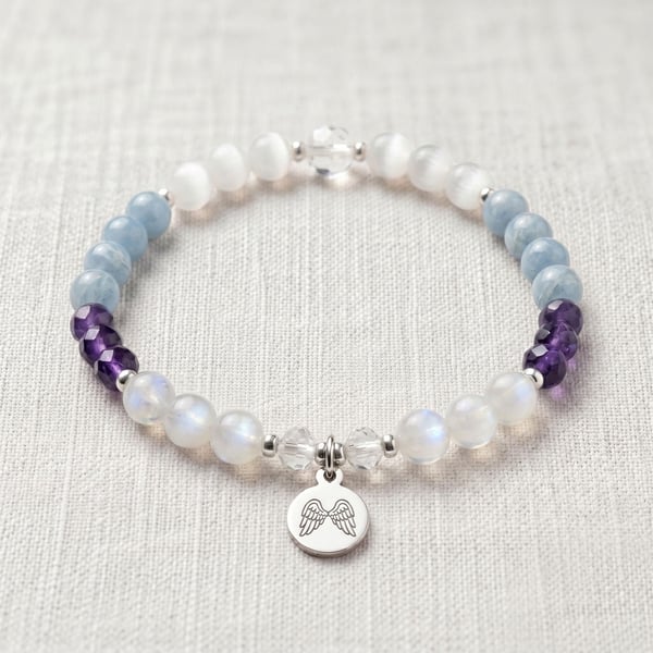 Guardian Angel Crystal Bracelet, Angelite & Amethyst, Personalised Gift