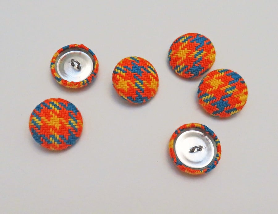 Sold - Orange Houndstooth Covered Buttons 