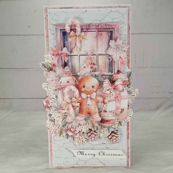 Pink Gingerbread Christmas Card - (112) Handmade Layered Card