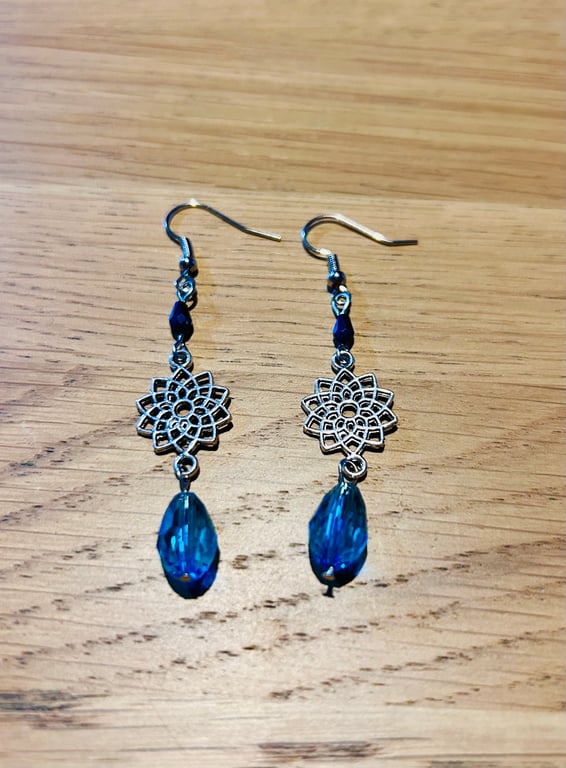 Mandala flower and beaded drop earrings 