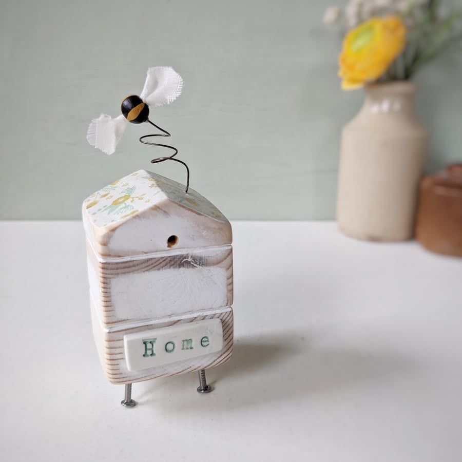 Wooden Beehive With Little Bee 'Home'