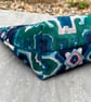 Navy teal and pink velvet large zip pouch with reclaimed linen lining - Image 2