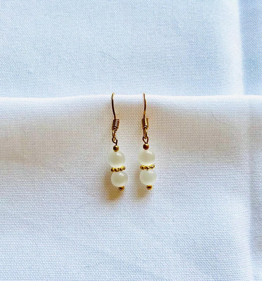 White Opal earrings on gold plated hook - October birthstone