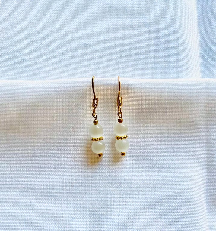 White Opal earrings on gold plated hook - October birthstone