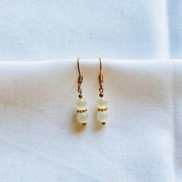 White Opal earrings on gold plated hook - October birthstone
