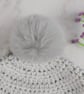 Grey Crochet Mum and Baby Matching Hats, Faux Fur Pom Beanie Set - Image 3