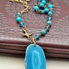 A Slice of Heaven Turquoise Agate Slice Pendant Necklace with Turquoise Beads