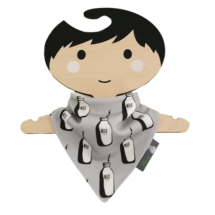 ORGANIC Baby Bandana Dribble Bib in Grey MILK BOTTLES Gift Idea from BellaOski