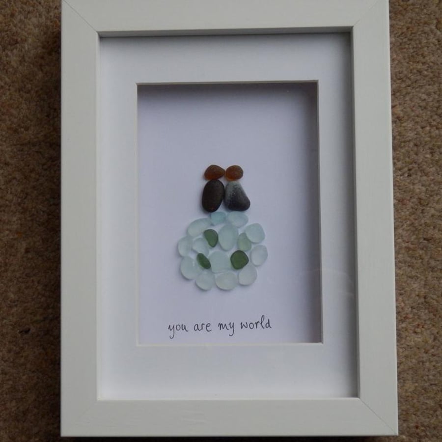 Personalised Sea Glass Art framed  - Wedding Anniversary Gift