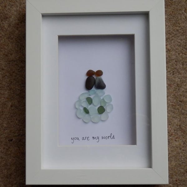 Personalised Sea Glass Art framed  - Wedding Anniversary Gift
