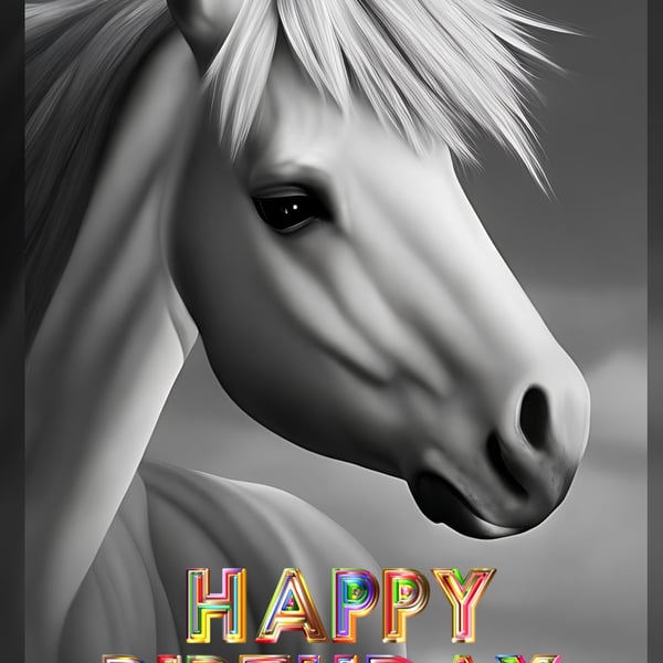 Happy Birthday White Horse Card A5