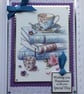 Tea Chocolate Books Card Blue Wishing You Happiness Floral Tea Cup Baking - Image 1