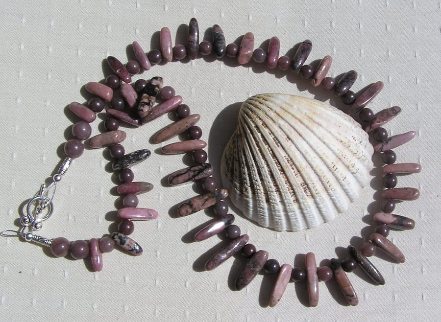 Rhodonite & Purple Aventurine Gemstone Statement Tribal Beaded Necklace