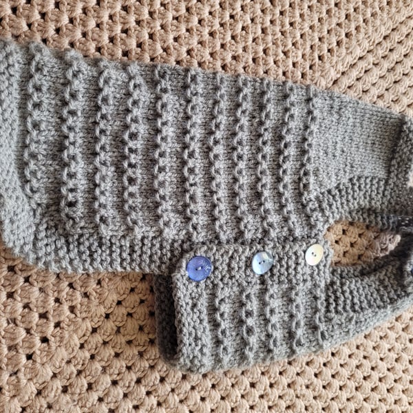 Dungarees style,  dog coat  in crey with shell buttons 