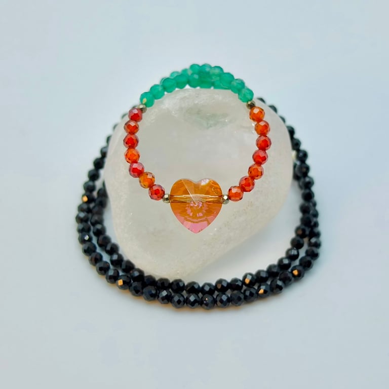 Sparkly Gemstone Necklace & Crystal Heart, Birthday, Valentine, Anniversary Gift