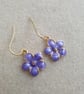 Handmade 18k gold plated floral earrings with purple enameled flower charms boho