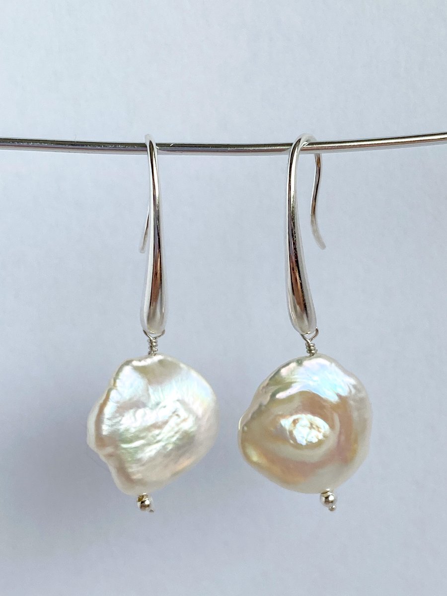 Keishi pearl sterling silver earrings - made in Scotland. 