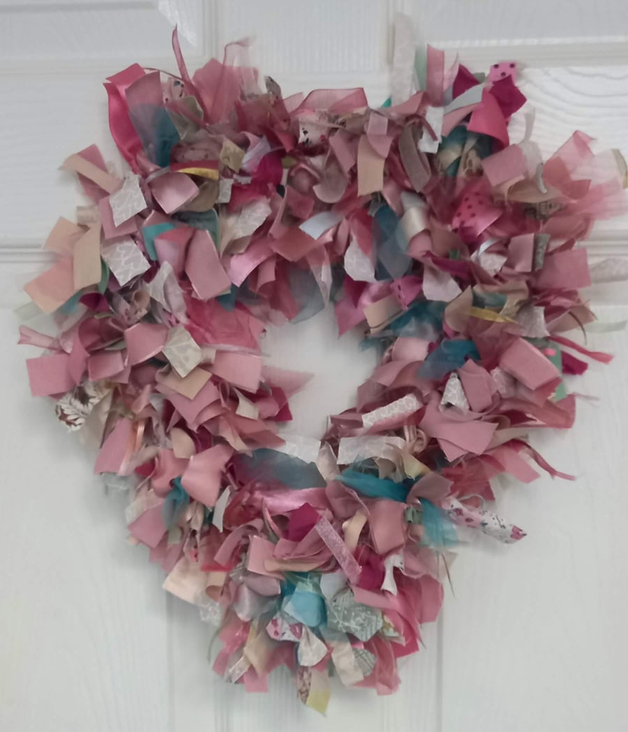 Romantic Pink Heart Rag Wreath