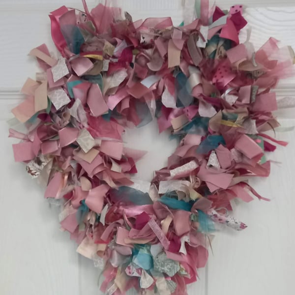 Romantic Pink Heart Rag Wreath
