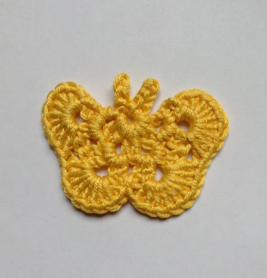 Crochet Butterfly Appliqué Embellishment in Bright Yellow