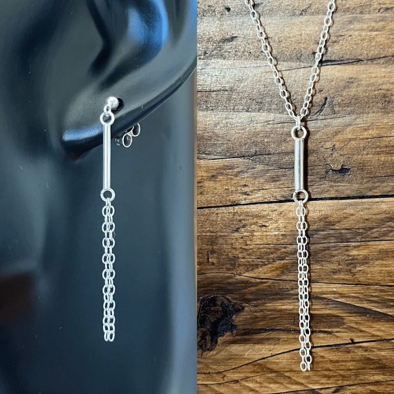 Handmade Chain Bar Drop Earrings  & Pendant Set