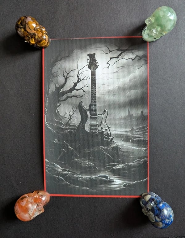 Gothic Guitar Unframed Canvas Print – Dark Landscape Miniature Art – Synthetic C
