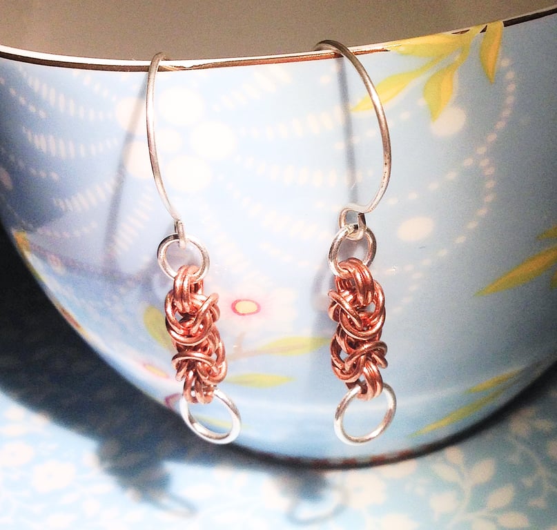 Copper and Sterling Silver Byzantine Earrings (ERMMDGCM3) - UK Free Post