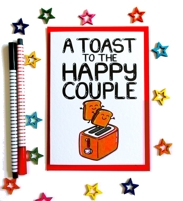 Wedding Engagement Anniversary Announcement Card A Toast To The Happy Couple 