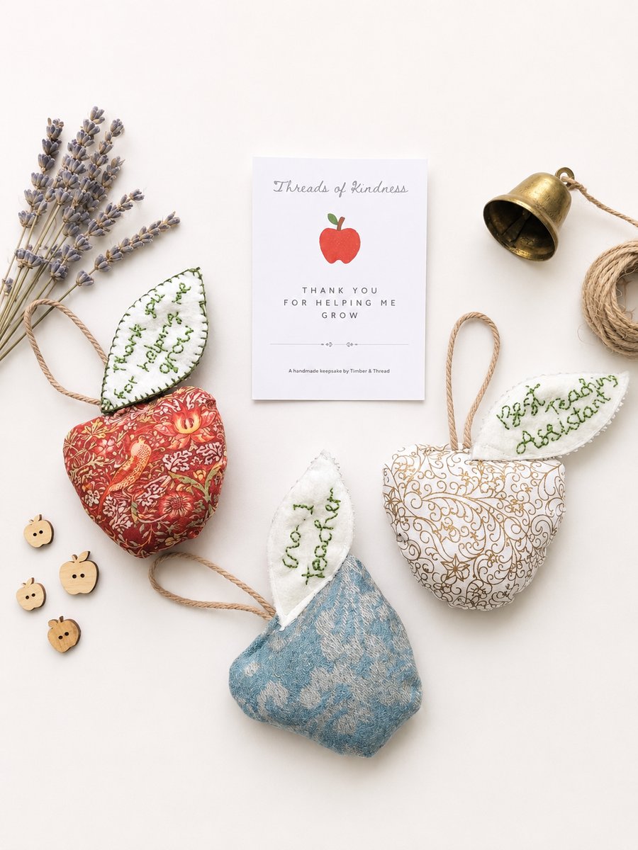 Teacher Thank You Gift – Handmade Fabric Apple Hanging Decoration 