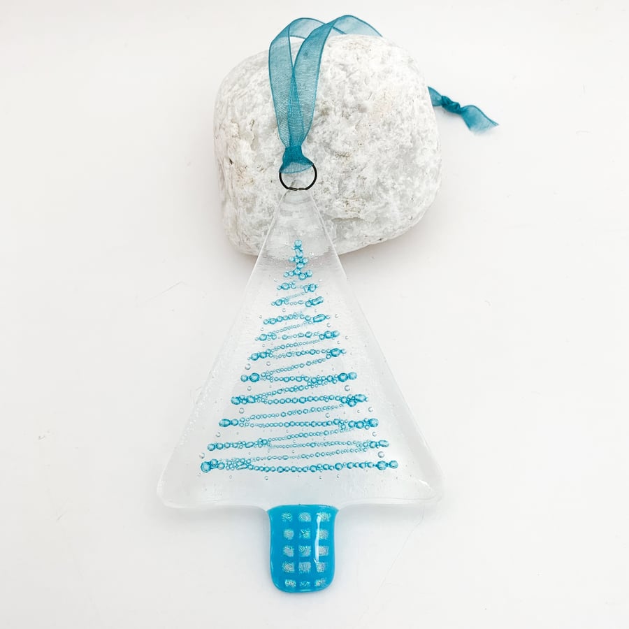 Fused Glass Bubbly Zigzag Christmas Tree Hanging