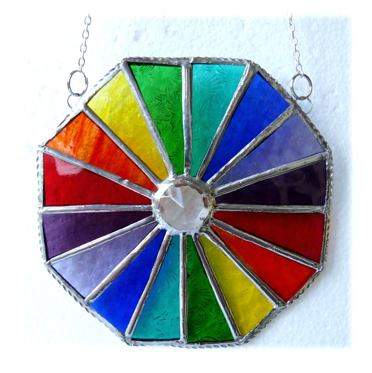 Rainbow Crystal Octagon Suncatcher Stained Glass Handmade 008